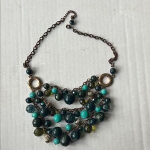 Elegant Multi-Layered Necklace with Blue, Green and Gold Accents